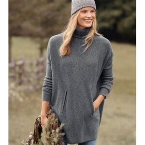 Garnet Hill Oversized Turtleneck Sweater - Cashmere/Wool Blend - Charcoal, Small